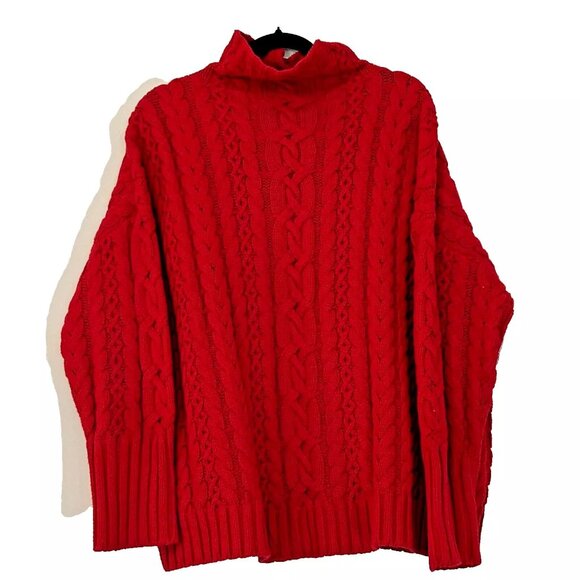 Lauren Ralph Lauren Funnel Neck Cable Knit Sweater plus size 2X Red - Picture 2 of 9